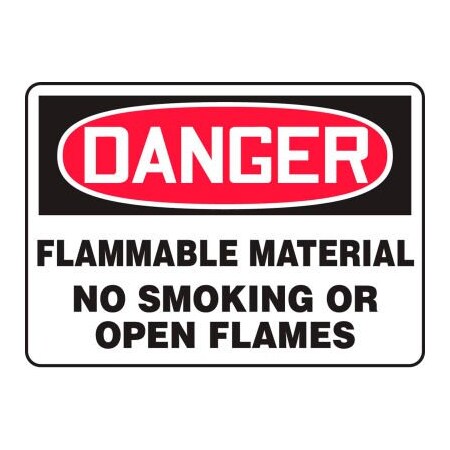 Accuform Danger Sign, Flammable Material No Smoking Or Open..., 10inW X 7inH, Adhesive Vinyl